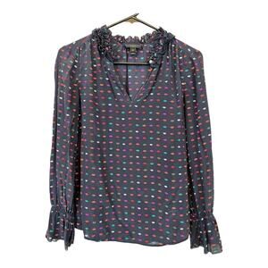 J.Crew Navy Blue Silk with Kisses Lips Print Blouse Shirt Top Career Romantic 00